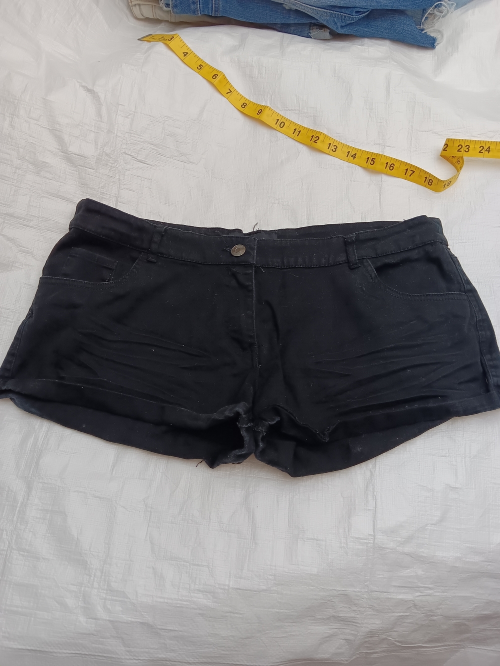 (SOLD)Ambiance - brand women's black denim jean shorts - low rise casual cut